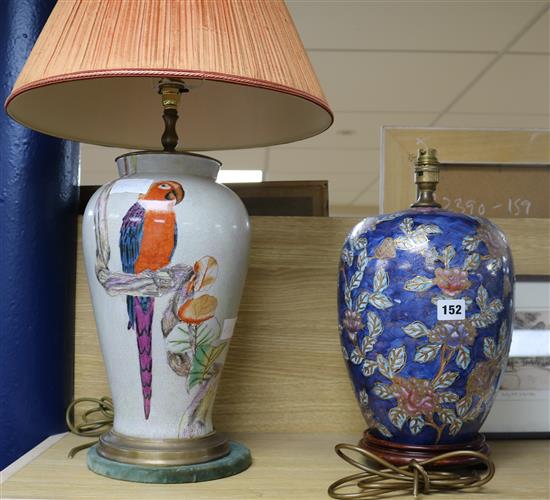Two Chinese style ceramic table lamps largest 38cm